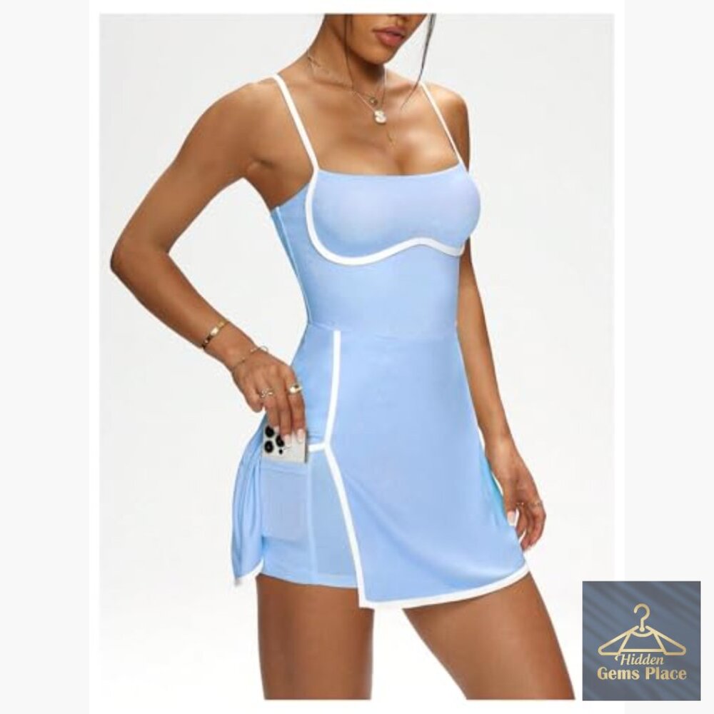 Polyester Tennis Dress with Built-in Shorts Bra Adjustable Straps - Picture 2 of 6